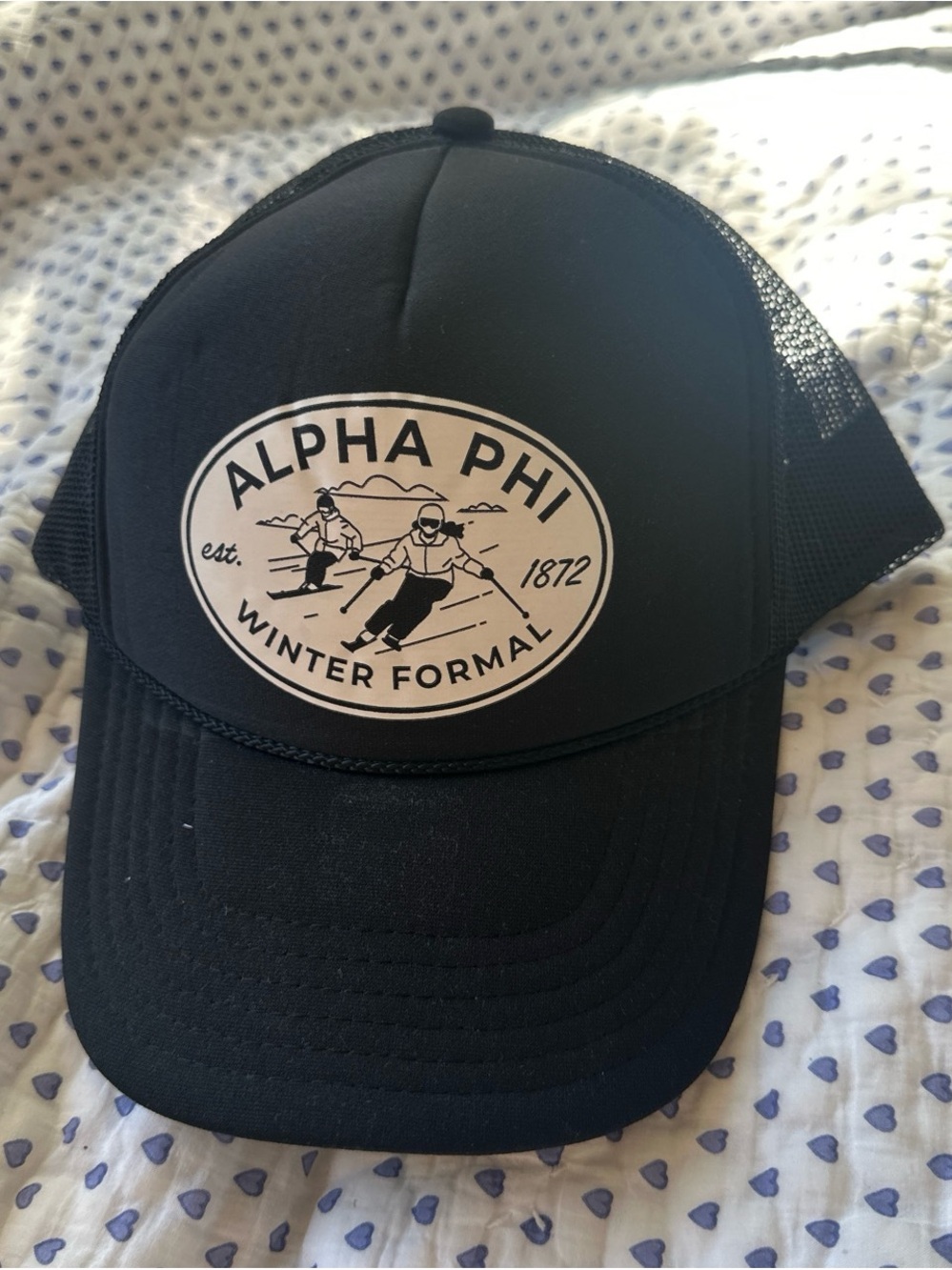 Alpha Phi Black Winter Formal Trucker Hat